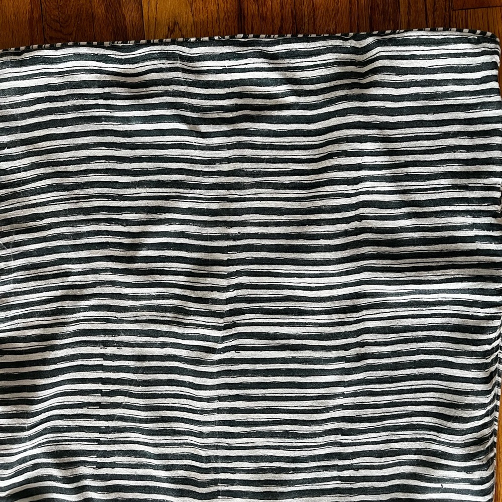 Juxtaposition Home Dark Navy and White Striped Fabric Linen Pillow Sham.